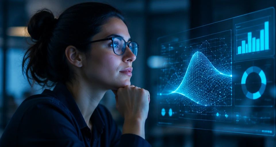 Team looking at an artificial intelligence hologram