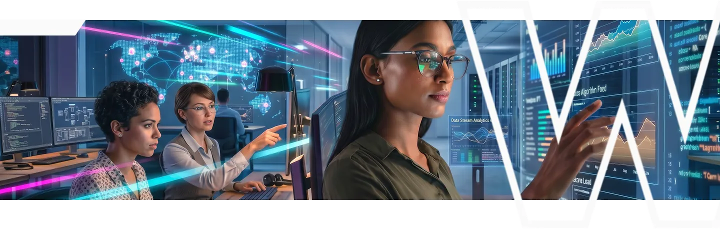 Profesional analizando pantallas de datos en un centro de operaciones