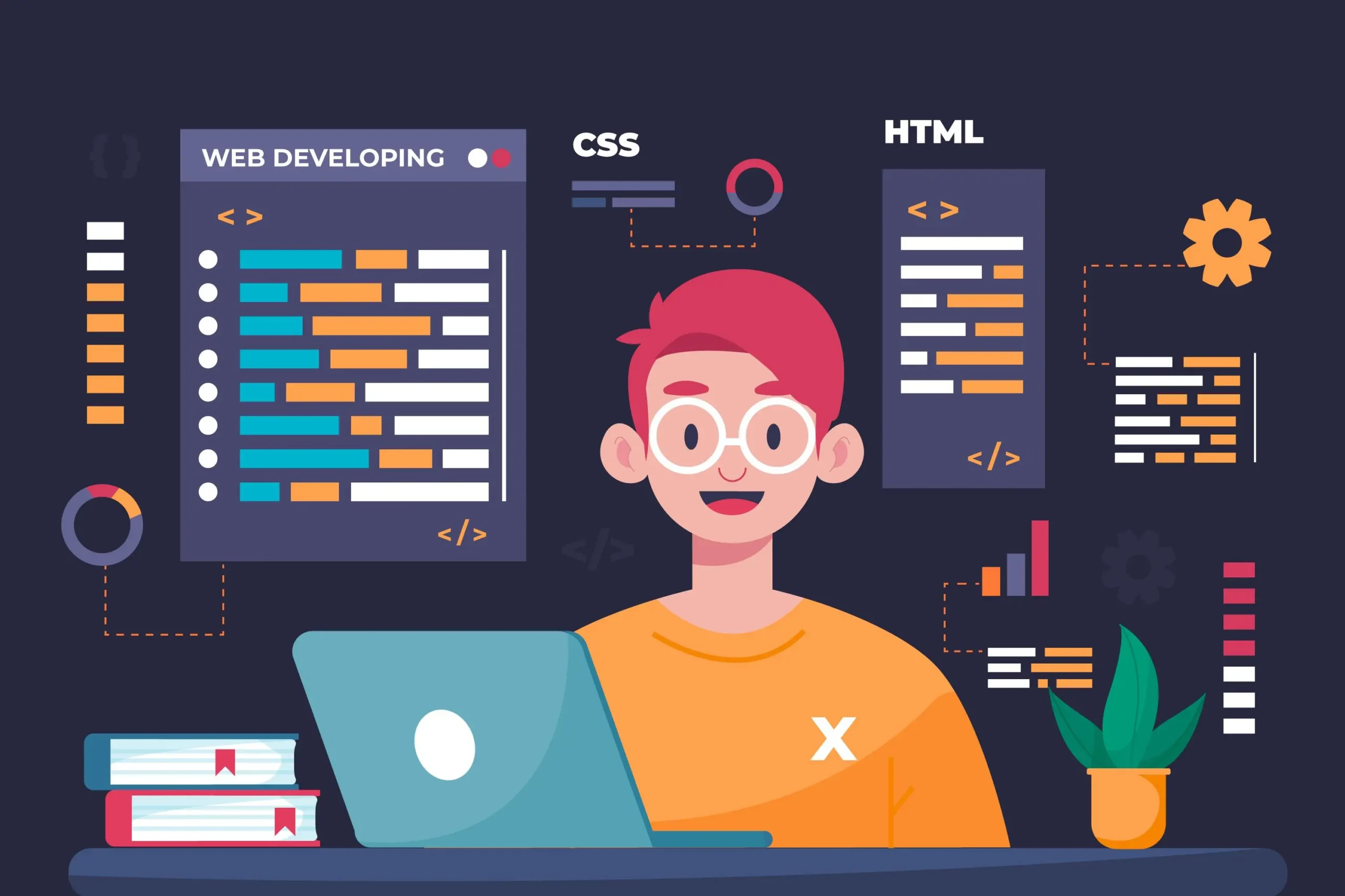 Imagen animada de hombre programando