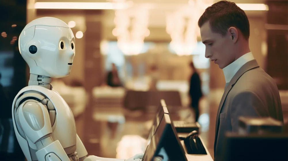 robot y hombre mirando al piso